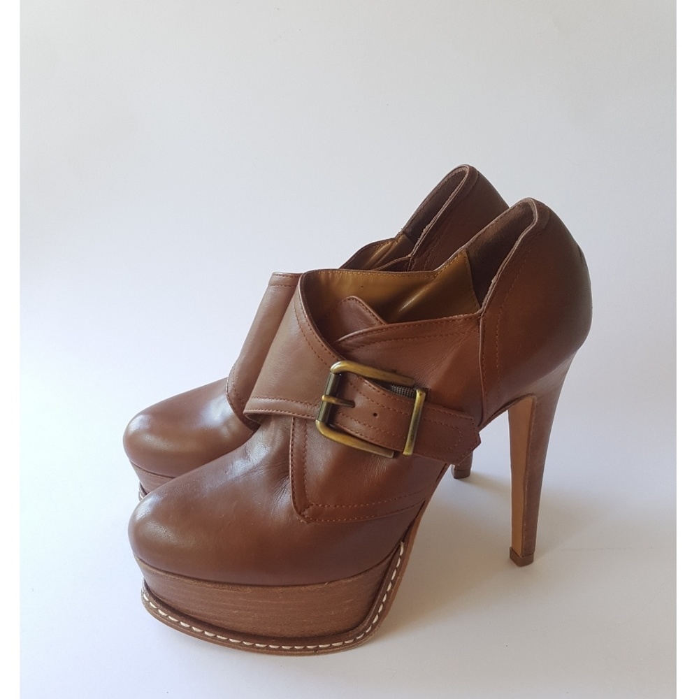 NEW GiampaoloViozzi camel leather platform booties